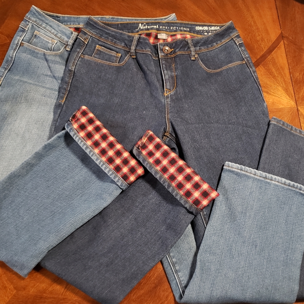 Lot Of 2 Pairs Of Womens Natural Reflections Fleece Lined Jeans